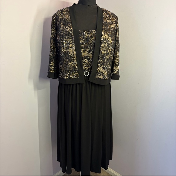 R & M Richards Black Dress with Lace Jacket, Excellent, Size 16 - Picture 2 of 15
